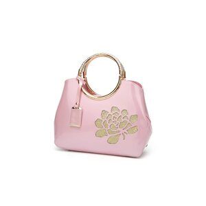 6574 Top-handle Handbags Purse Embroidered Flower Pattern Patent PU Tote